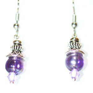 Lavender glass bead dangle earrings ED-10-033